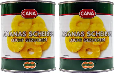 Produktbild von CANA Ananas Scheiben Ringe leicht gezuckert 2 Dosen Füll 825g ATG 490g