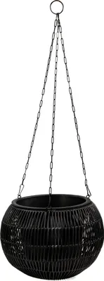 Produktbild von Polyrattan Blumenampel rund schwarz Ø 32cm Korb Blumentopf hängend Pflanzkorb Hängeampel