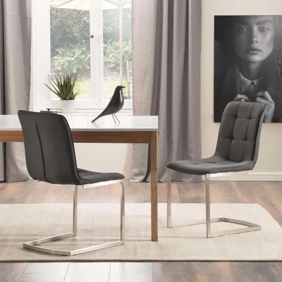 Produktbild von Esszimmerstühle Freischwinger 2er Set Anthrazit mit Steppung in Sitz und Rücken, Edelstahloptik