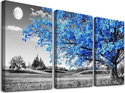 Zdjęcie produktu dla Hyidecorart Blue Tree Canvas Pictures Zestaw 3 obrazów do salonu łazienka 30x40cm