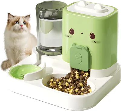 Produktbild von Automatischer Katzenfutterspender, 2-in-1-Futterspender, automatischer Spender für Katzentrockenfutter, Futter- und Wassernapf für Kleintiere