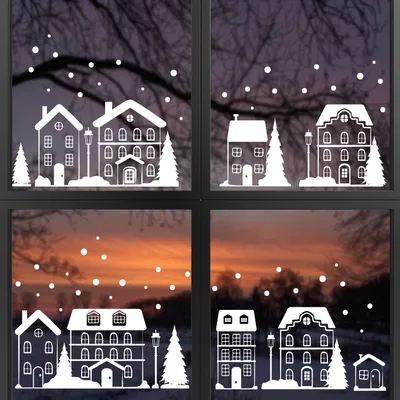 Produktbild von Younikat Fensterbild Winter-Dorf 70 Teile I weiß I statisch haftend I wiederverwendbar I dv_1513