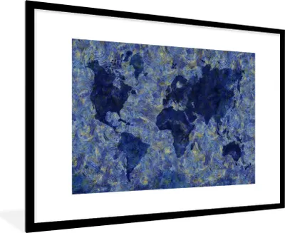 Produktbild von MuchoWow® Gerahmtes Poster Weltkarte - Van Gogh - Gemälde 90x60 cm - Poster mit Schwarzem Bilderrahmen Wandposter Rahmen Foto Bilder - Wanddekoration - Fotos