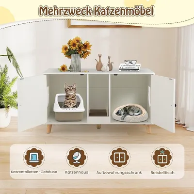 Produktbild von Katzentoilettenschrank mit 2 Türen, Weiß, 108 x 50 x 60 cm