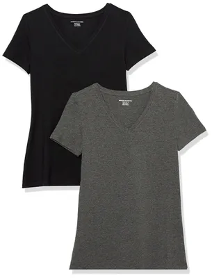 Produktbild von A. Essentials Damen T-Shirt Regular Fit mit kurzen Ärmeln und V-Ausschnitt, 2er-