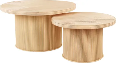 Produktbild von BELIANI Couchtisch 2er Set Natur aus Rattan Runde Tischplatte Boho Stil Design