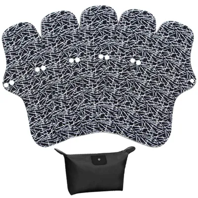 Image de Serviettes hygiéniques lavables XL pour femmes - 5 pièces - Coussinets en coton lavables - Hypoallergéniques - Charbon de bambou - Super absorbants - Serviette hygiénique menstruelle