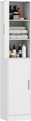 Produktbild von 180 cm hoher Badezimmerschrank, schmaler Badschrank mit 2 Türen, 4 verstellbare Regale, Spanplatte, MDF, Weiß