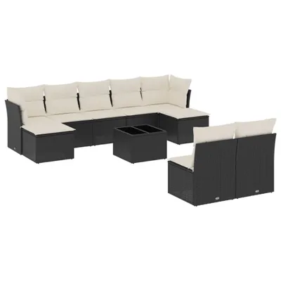 Produktbild von vidaXL 10-tlg. Garten-Sofagarnitur mit Kissen Schwarz Poly Rattan