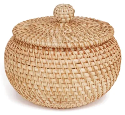 Rattan-Aufbewahrungsbox mit Deckel, 15x12 cm, braun