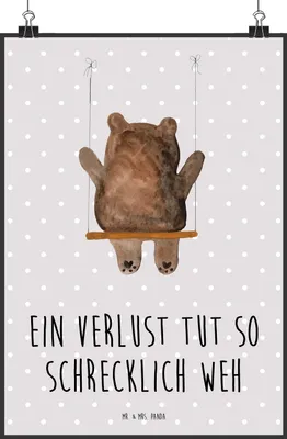 Produktbild von Mr. & Mrs. Panda Bild Bär Schaukel DIN A2 - Grau Pastell - Geschenk, grafikposter, wanddeko, Wanddekoration, Wandbild, Teddy, Kunstdruck