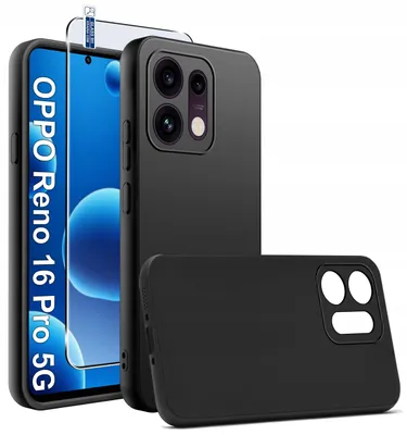 Obrázek produktu pro Černé silikonové pouzdro pro telefon Oppo Reno 16 Pro, tenké a elegantní, s ochranným sklem 9H