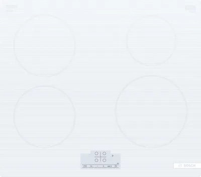 A top-down view of a white induction hob.