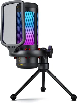 Produktbild von Gaming Mikrofon PC USB, Kondensatormikrofon mit RGB-Modi & einstellbarer Helligkeit, Stummschaltung, Verstärkungsregelung, ideal für Streaming,Podcast