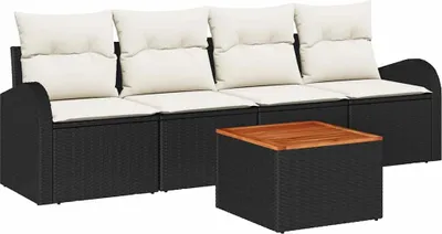 Image de Ensemble de canapés de jardin vidaXL avec rangement, 5 pièces, noir et crème, en polyrotin