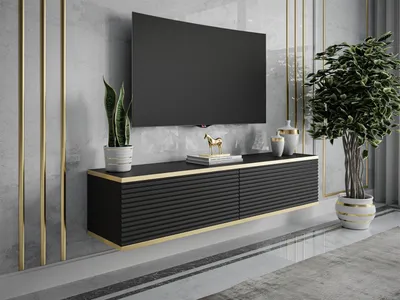 Produktbild von RTV Schrank OXFORD II 135 cm, Schwarz / schwarz matt + gold