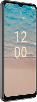 A smartphone with a beach-themed wallpaper displayed on its screen.