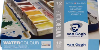 Produktbild von Van Gogh Aquarell-Set im Metallkasten mit 12 Farben in halbe Näpfchen