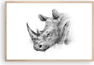 Produktbild von Gerahmtes Poster - Rahmen in heller Eiche - Nashorn Porträt Grafik - 91,5x61 cm - Wand Bild - Wanddeko - Wandbilder - Kunstposter - Wandposter - Bilderrahmen - Bilder - Kunstdruck - P2NAA91x61-4378