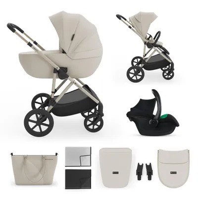 Produktbild von Kinderkraft PRIME 3 Kinderwagen 3-in-1 mit Babyschale MINK PRO 2, leicht faltbar große Räder, 8/12 Einhand-Faltung Travel System, Beige