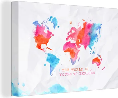 Zdjęcie produktu dla OneMillionCanvasses® - Wydruki na płótnie - 150x100 cm, Mapa - Świat - Przysłowia, grafika ścienna, dekoracja ścienna