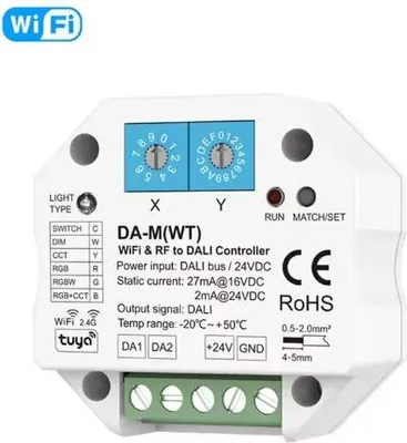 Immagine prodotto di Dimmer intelligente Tuya per strisce LED RGB e bianche a 24V - WiFi, Tuya, DALI, 15A
