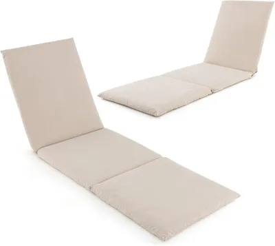 Zdjęcie produktu dla KOMFOTTEU Poduszka do leżaka ogrodowego, nakładka na krzesło ogrodowe 182 cm x 59 cm z paskami na rzepy, poduszka do siedzenia na leżak (beżowa)