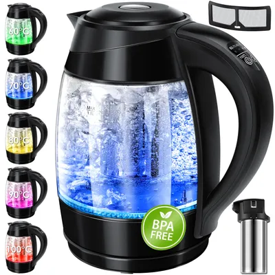 Produktbild von KESSER® 1,8L Edelstahl Wasserkocher 2200W Glaswasserkocher Warmhaltefunktion