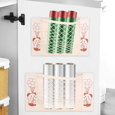 Productafbeelding van Ibenzoa® Zelfklevende keukenorganizers, set van 2 (25×40 en 25×30 cm), nylon, beige – Ophangbare opbergoplossing voor keukenkastdeuren