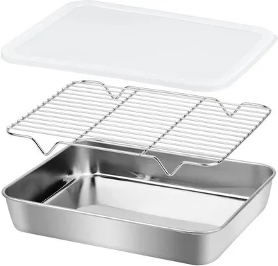 Productafbeelding van Bakplaat met Deksel en Koelrooster - 26 x 20 x 5 cm