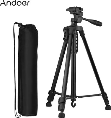 Produktbild von Andoer Lightweight Photography Stativ Aluminiumlegierung 3kg Belastbarkeit max. Hoehe 135cm mit Tragetasche Handyhalter fuer Canon Sony Nikon DSLR-Kamera fuer iPhone Samsung Xiaomi Huawei Smartphone