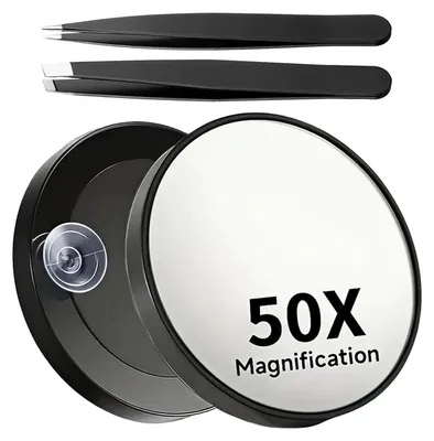 Make-up-Spiegel 50x Vergrößerung, mit Saugnapf und Pinzette