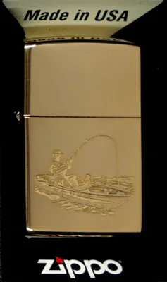 Produktbild von Zippo Feuerzeug Fishing Design Angler Messing Hochglanz  USA