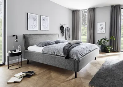 Produktbild von Meise Möbel Stauraumbett Frieda 180x200 cm | Bettkasten & Lattenrost | Webstoff Grau | Holzfuß schwarz