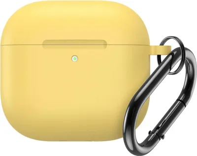 Immagine prodotto di Custodia in silicone compatibile con Airpods 4 con moschettone giallo