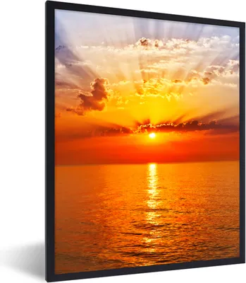 Produktbild von MuchoWow® Gerahmtes Poster Sonnenuntergang - Meer - Himmel - Orange - Horizont - Wasser 60x80 cm - Poster mit Schwarzem Bilderrahmen Wandposter Rahmen Foto Bilder - Premium - Wanddeko Wohnzimmer