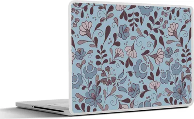 Produktbild von MuchoWow® Laptop Aufkleber Sticker Cover Muster - Blume - Grau - Blau 30x21 cm - Sticker für Laptop - Selbstklebend