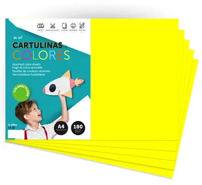 Zdjęcie produktu dla Karton kolorowy, format A4, kolory fluorescencyjne, gramatura 180 g, do rękodzieła i druku