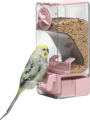 Produktbild von Automatischer Vogelfutterspender mit Sitzstange für Wellensittiche, Sittiche, Kanarienvögel, Nymphensittiche, Finken-Rosa