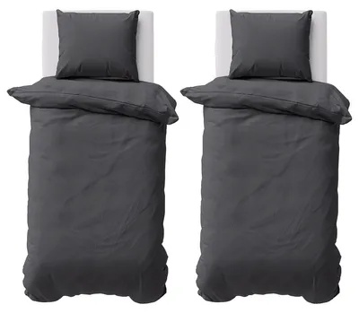 Produktbild von Bettwäsche 135x200 cm Bettbezug 100%Baumwolle Renforce Einfarbig Bettgarnitur Set Anthrazit 4 teilig