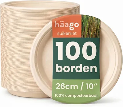 Obrázok produktu pre Bagasové taniere 26 cm, 100 ks, nepriepustné, pre párty