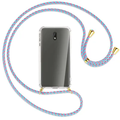Produktbild von Handykette Backcover-Schutzhülle mit Band (Metall goldfarben) für Nokia 3 - pink/mint
