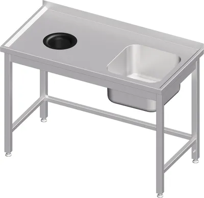 Produktbild von Spültisch ohne Grundboden, mit Abfallloch, 1000x600x850 mm, mit einem Becken rechts, mit Aufkantung, verschweißt