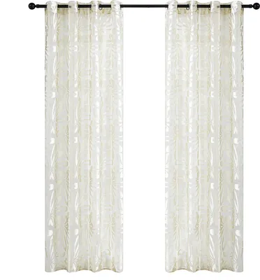Produktbild von 2er-Pack Gardinen Transparent Jacquard Vorhang Set Wohnzimmer Voile Schlaufenschal  HxB 130x240 cm Beige