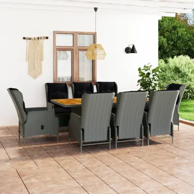 Produktbild von The Living Store 9-tlg. Garten-Essgruppe mit Auflagen Poly Rattan Hellgrau