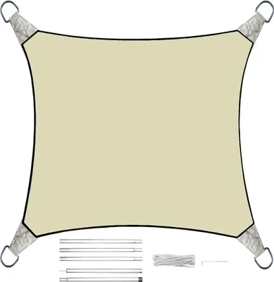 Produktbild von Sonnensegel Quadratisch Creme 3,6m mit Stangenset für Garten Sonnenschutzsegel