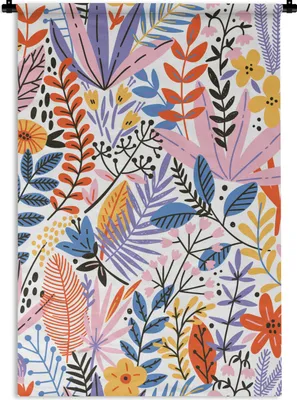 Produktbild von MuchoWow® Wandteppich Wandbehang Sommer - Pflanzen - Blätter - Muster 120x180 cm Tapisserie Dekoration Wandtuch - Schlafzimmer - Dekorationen für das Haus