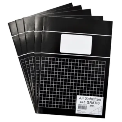 Produktbild von notizbuch A4 Quadrate 10mm Papier schwarz 5 Stück