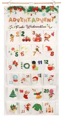 Immagine prodotto di Calendario dell'Avvento riutilizzabile, da riempire con 24 sacchetti in tessuto, dimensioni 100 x 49 cm, realizzato in tela