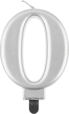 Produktbild von Zahlenkerze 0, silber metallic, 8 cm, 1 Stk.